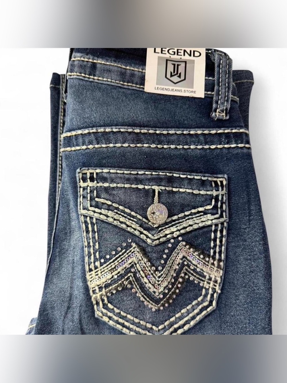 Legend Dark Blue Bootcut Jeans with Embellished Back Pocket